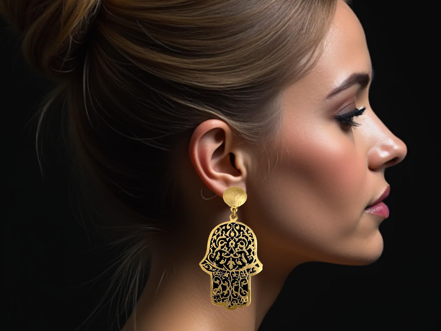 Gold-plated Turkish Dangle Earrings - Handmade Fatima Hand Hamsa Design, Handmade In Turkey - Glam Duchess