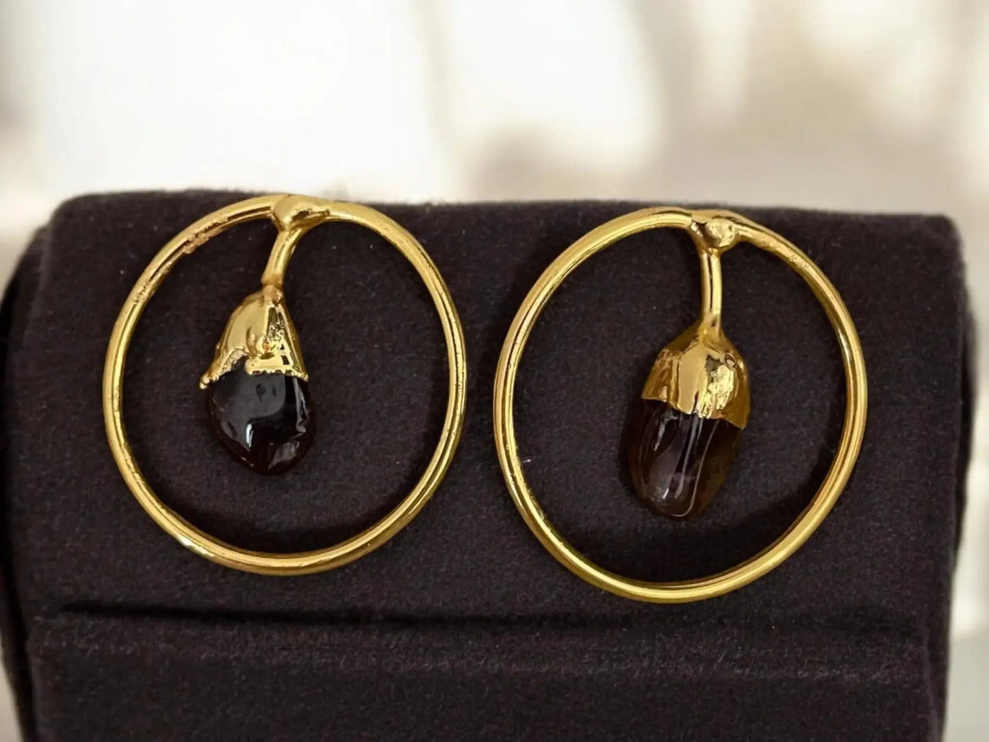 Gold Plated Hoop Earrings – Handmade Agate Gemstone Dangles, Lightweight Statement Jewelry by Glam Duchess (gold-plated-natural-gemstone-hoop-earrings-handmade-agate-dangle-earrings-minimalist-modern-handmade-geometric-earrings-from-turkiye)