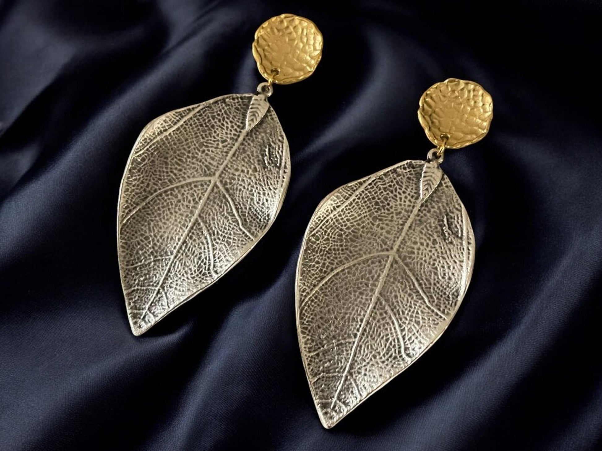 Gold-Plated Two-Tone Dangle Earrings - Handmade Chunky Statement Jewelry, Handmade In Turkey - Glam Duchess