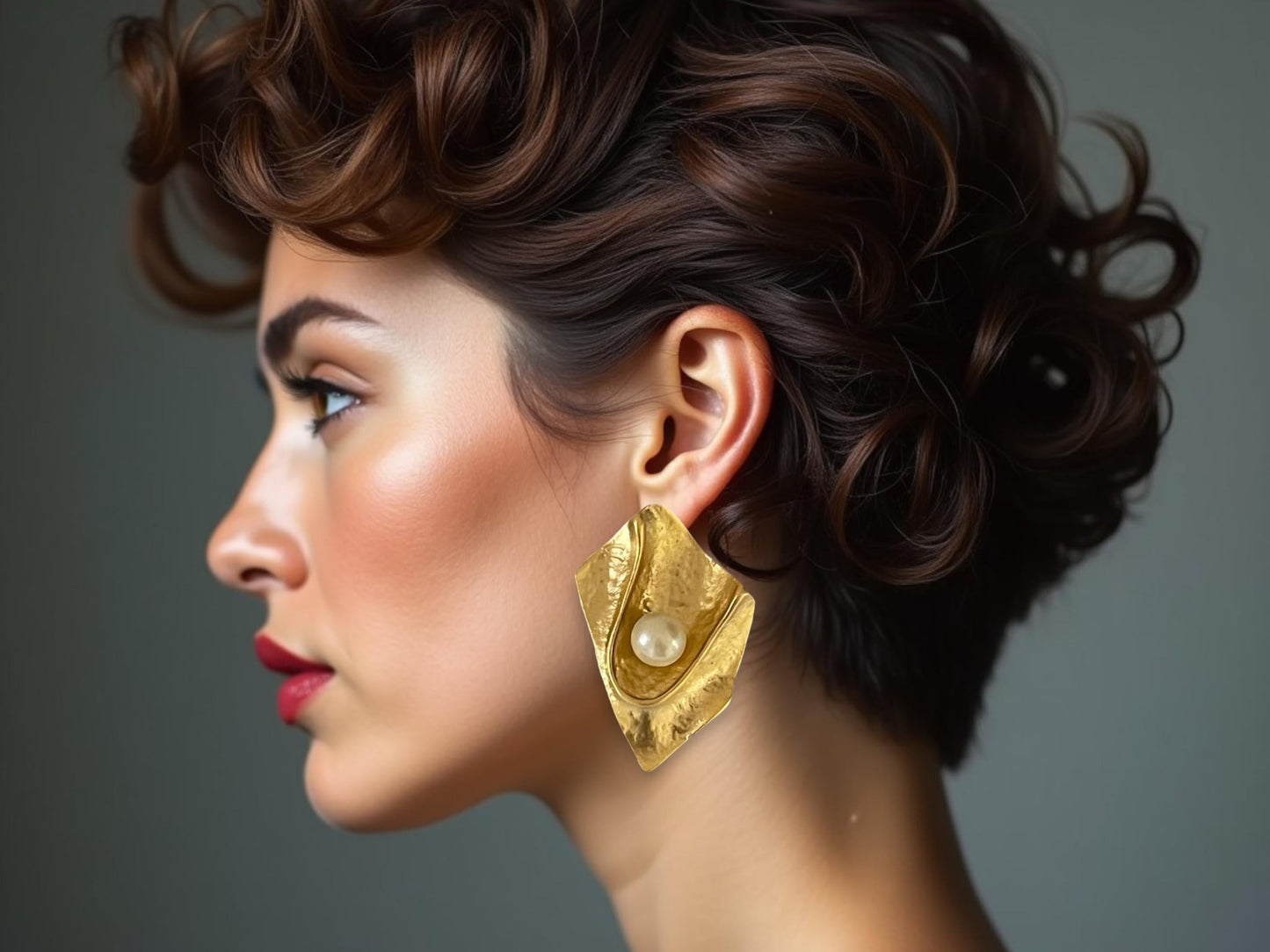 Handmade 18K Gold-Plated Pearl Statement Earrings - Unique Textured Dangle Jewelry, Handmade In Turkey - Glam Duchess
