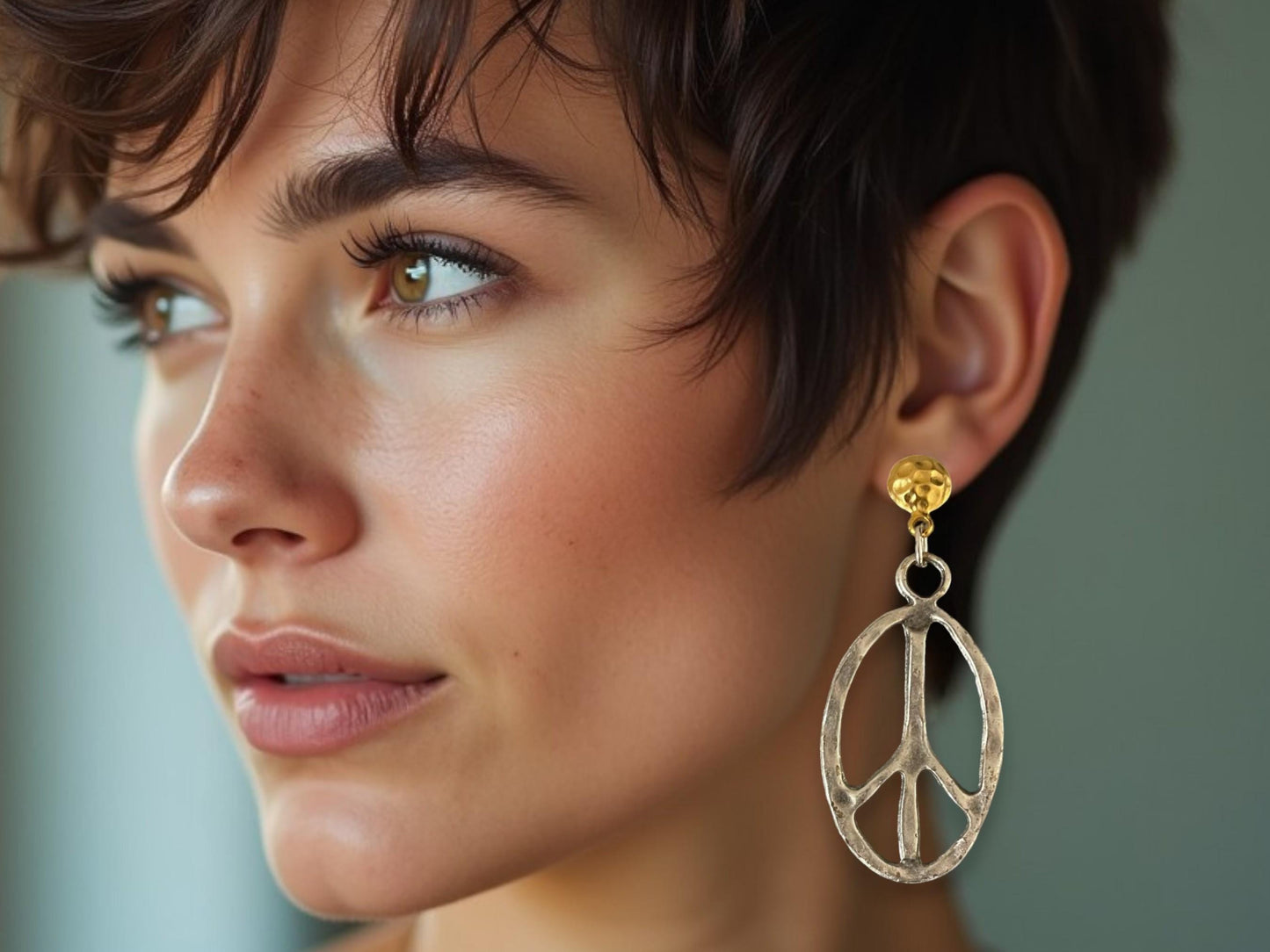 Handmade Boho Chic Two-Tone Gold-Plated Peace Symbol Earrings, Handmade In Turkey - Glam Duchess