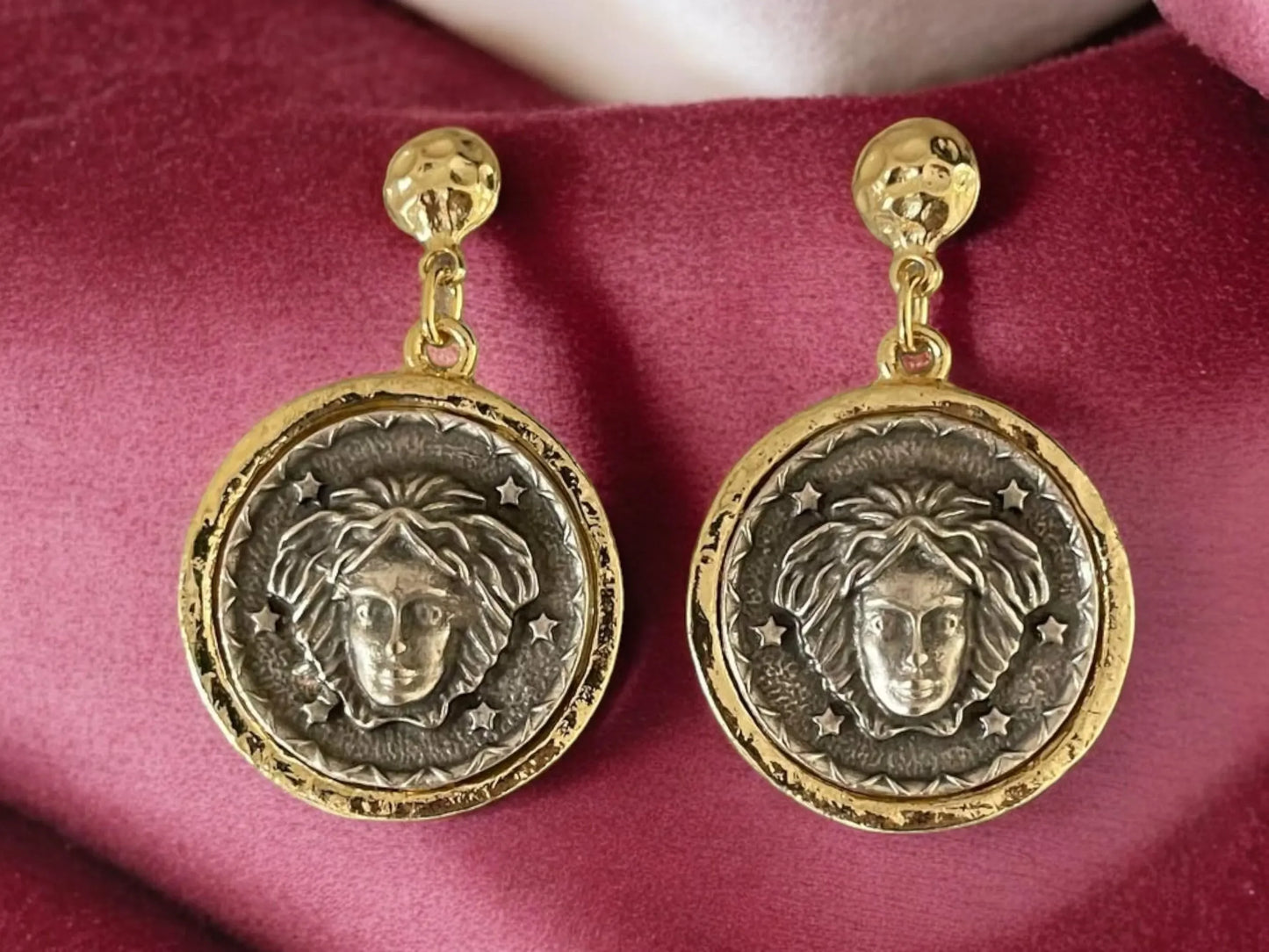Handmade 18k Gold Plated Roman Coin Medusa Medallion Earrings, Made in Turkiye - Glam Duchess