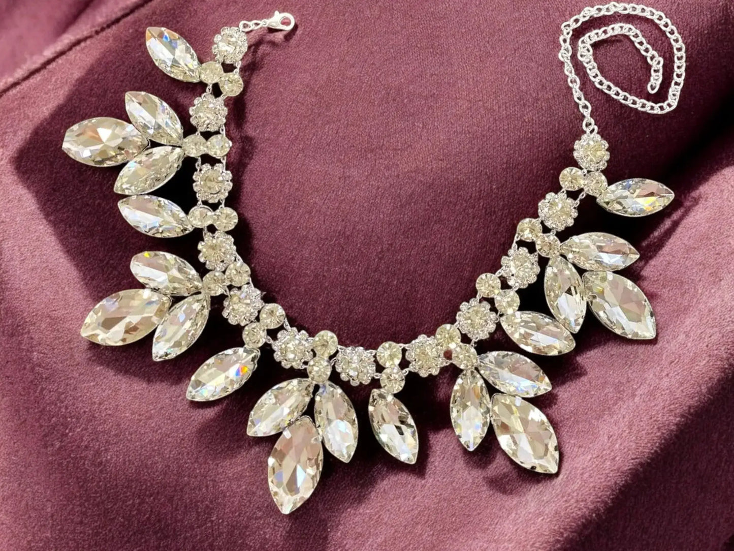Crystal Leaf Necklace – Luxury Statement Jewelry for Bridal & Evening Events by Glam Duchess (luxury-crystal-leaf-statement-necklace-bridal-evening-jewelry)