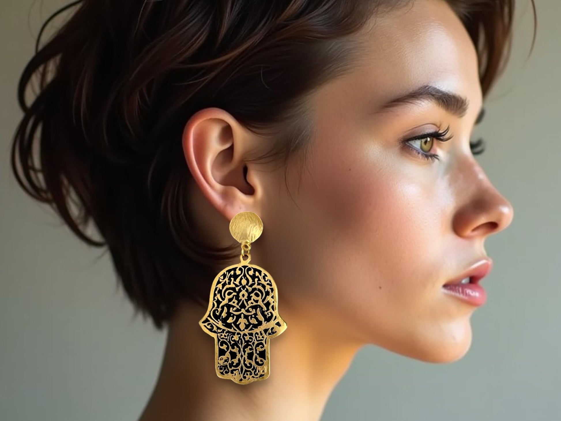 Gold-plated Turkish Dangle Earrings - Handmade Fatima Hand Hamsa Design, Handmade In Turkey - Glam Duchess
