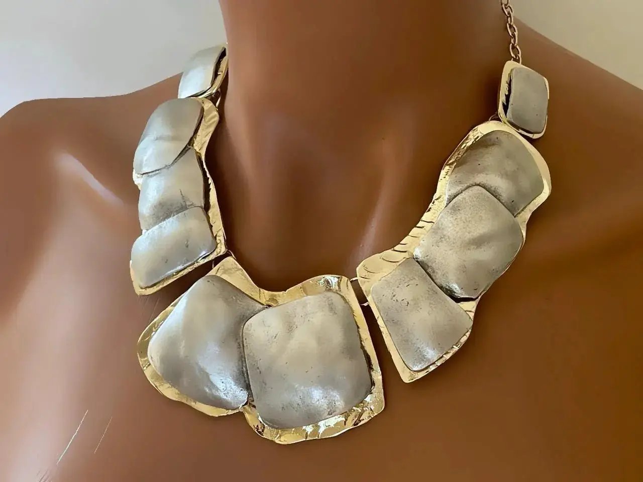 Gold Plated Necklace Set – Chunky Two Tone Jewelry Adjustable Length for Summer Fashion by Glam Duchess (unique-gold-plated-necklace-earrings-set-minimalist-two-tone-chunky-jewelry-set-trendy-summer-fashion-handmade-birthday-gift-for-her)