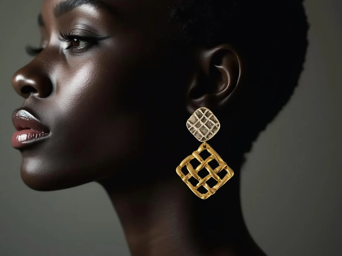 18K Gold-Plated Two-Tone Geometric Dangle Earrings - Handmade Artisan Jewelry, Handmade In Turkey - Glam Duchess