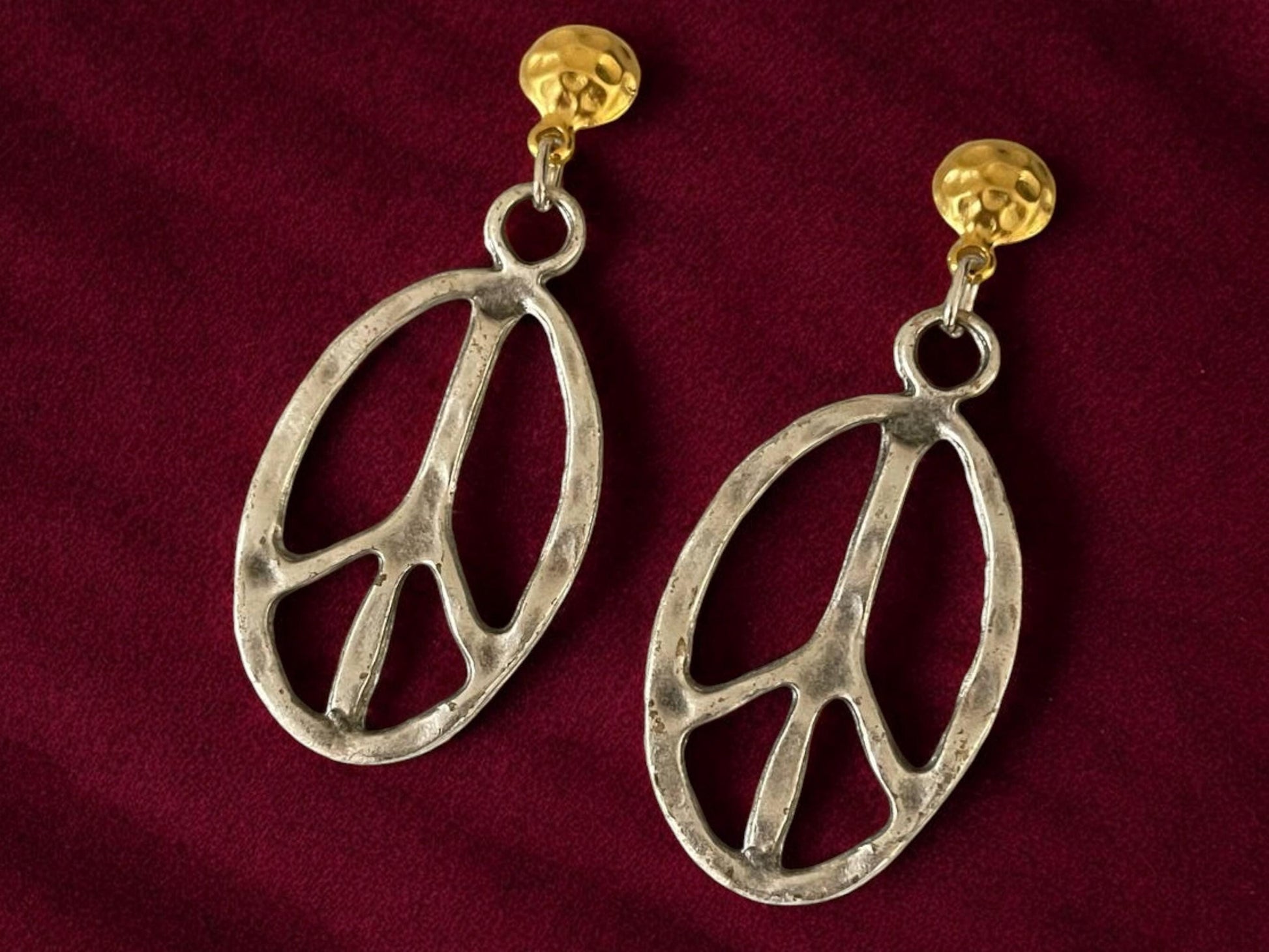 Handmade Boho Chic Two-Tone Gold-Plated Peace Symbol Earrings, Handmade In Turkey - Glam Duchess