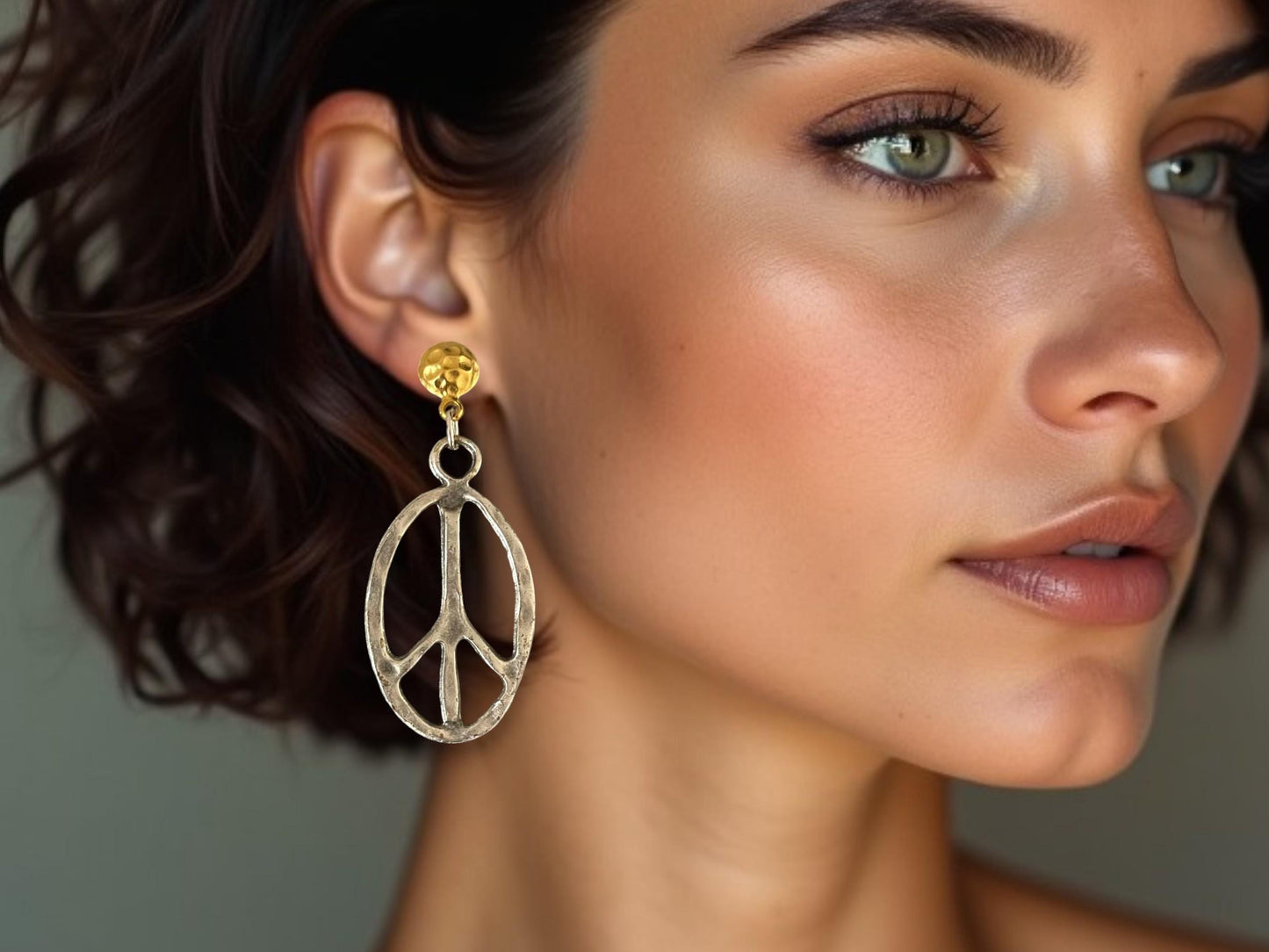Handmade Boho Chic Two-Tone Gold-Plated Peace Symbol Earrings, Handmade In Turkey - Glam Duchess