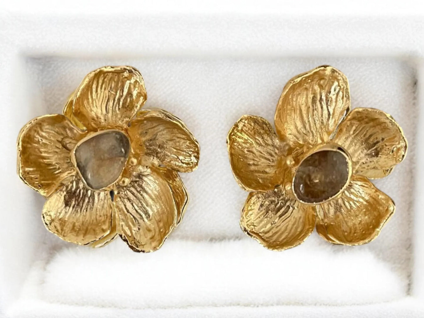 Chunky Handmade 18K Gold Plated Agate Floral Stud Earrings, Handmade In Turkey - Glam Duchess