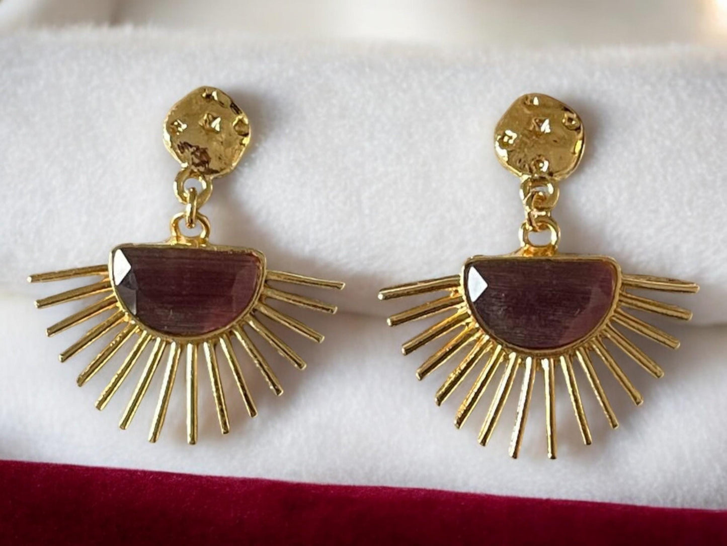 Handmade 18k Gold Plated Cats Eye Drop Earrings - Boho Chic Artisan Jewelry, Handmade In Turkey - Glam Duchess