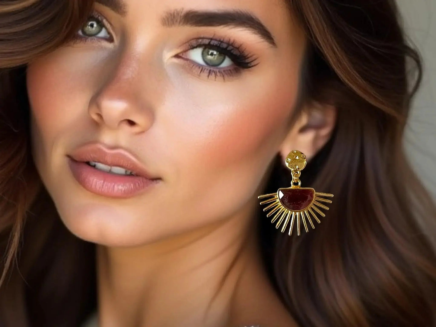 Gold Plated Cat's Eye Earrings – Handmade Drop Earrings | Boho Chic Statement Jewelry by Glam Duchess (handmade-18k-gold-plated-sunburst-cats-eye-glass-drop-earrings-boho-chic-minimal-earrings-modern-artisan-jewelry-made-in-turkiye)