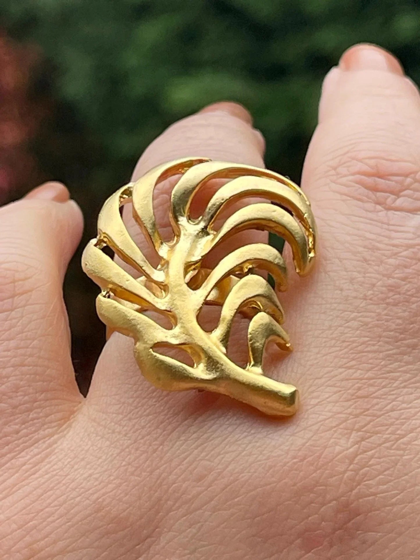 Gold Plated Leaf Ring - Adjustable Nature-Inspired Boho Jewelry, Handmade In Turkey - Glam Duchess