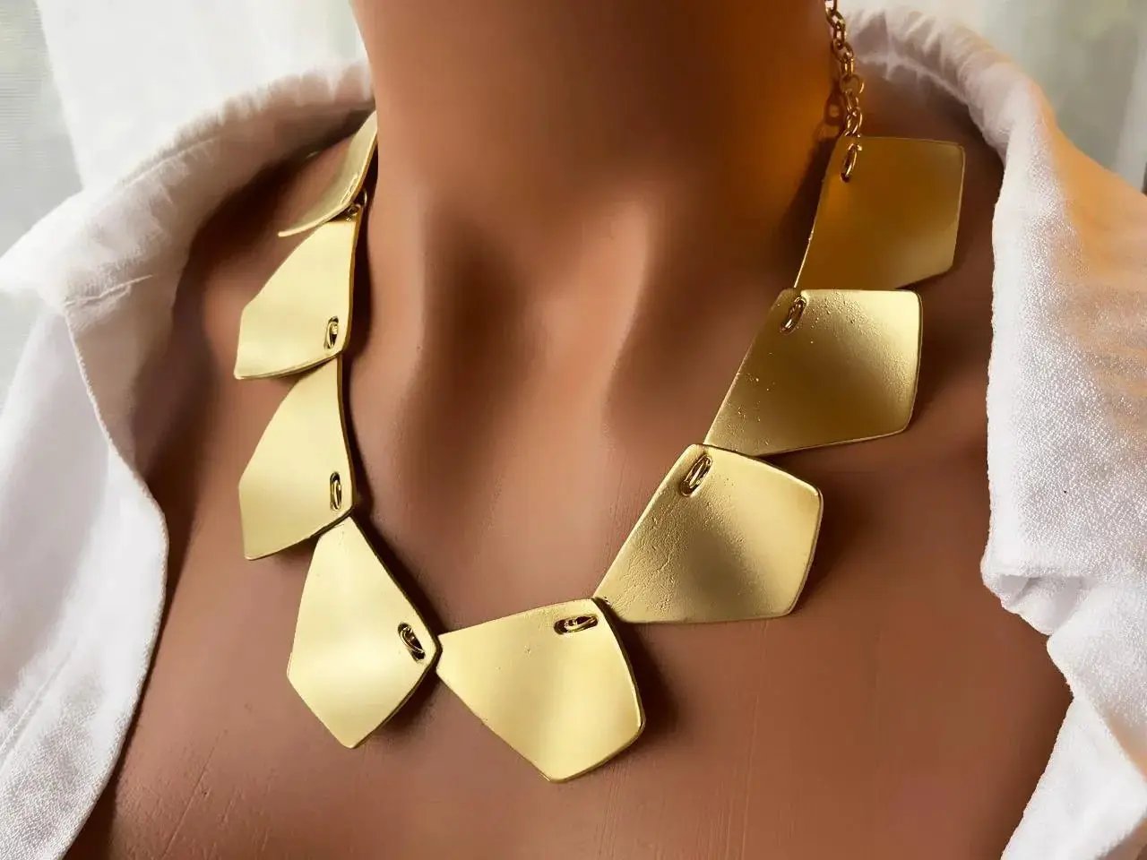 Gold Plated Jewelry Set – Chunky Necklace & Geometric Earrings with Adjustable Chain by Glam Duchess (handmade-gold-plated-bold-geometric-necklace-earring-set-gorgeous-chunky-contemporary-jewelry-set-personalized-birthday-gift-for-her)