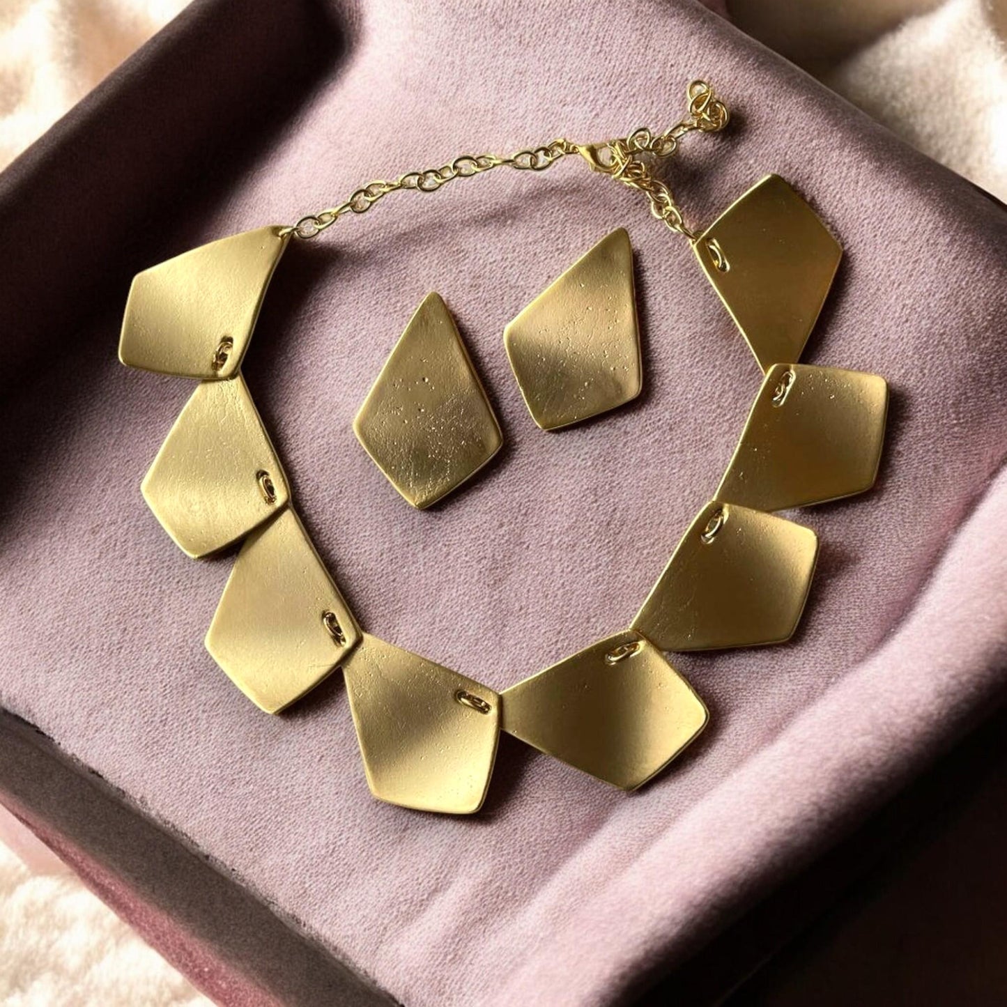 Gold Plated Geometric Jewelry Set - Chunky Necklace Earring Gift for Her, Handmade In Turkey - Glam Duchess