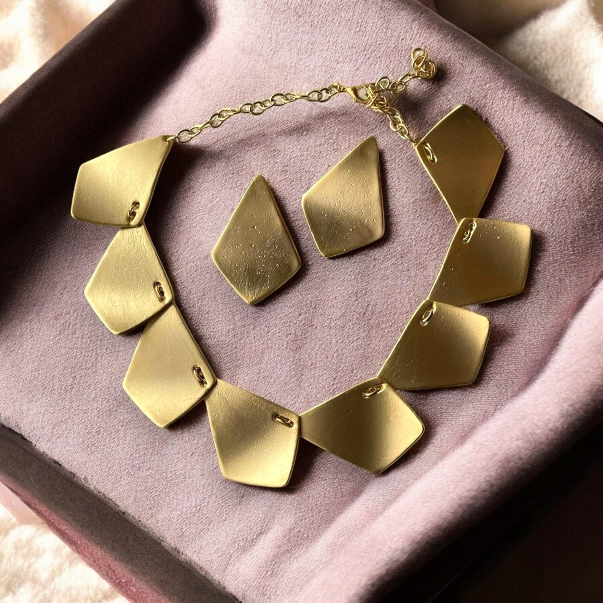 Gold Plated Geometric Jewelry Set - Chunky Necklace Earring Gift for Her, Handmade In Turkey - Glam Duchess