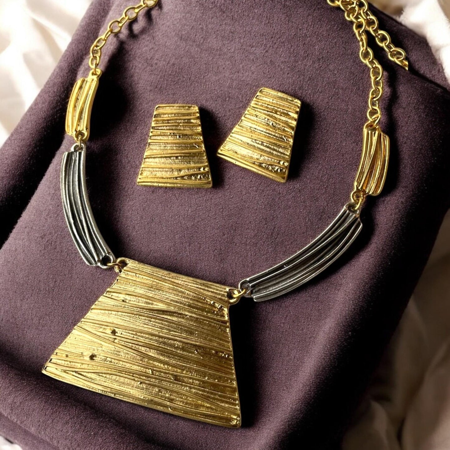 Geometric Necklace and Earring Set - Handmade Two-Tone Gold and Silver Jewelry Gift, Handmade In Turkey - Glam Duchess