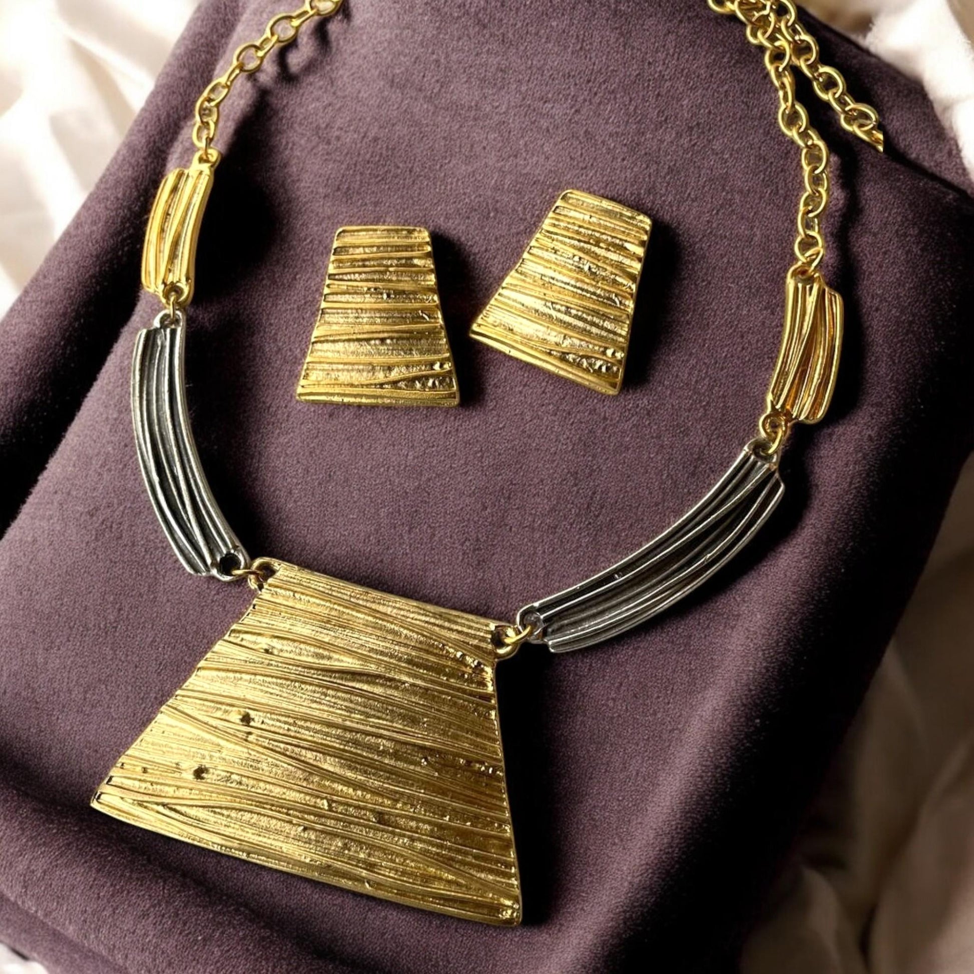 Geometric Necklace and Earring Set - Handmade Two-Tone Gold and Silver Jewelry Gift, Handmade In Turkey - Glam Duchess