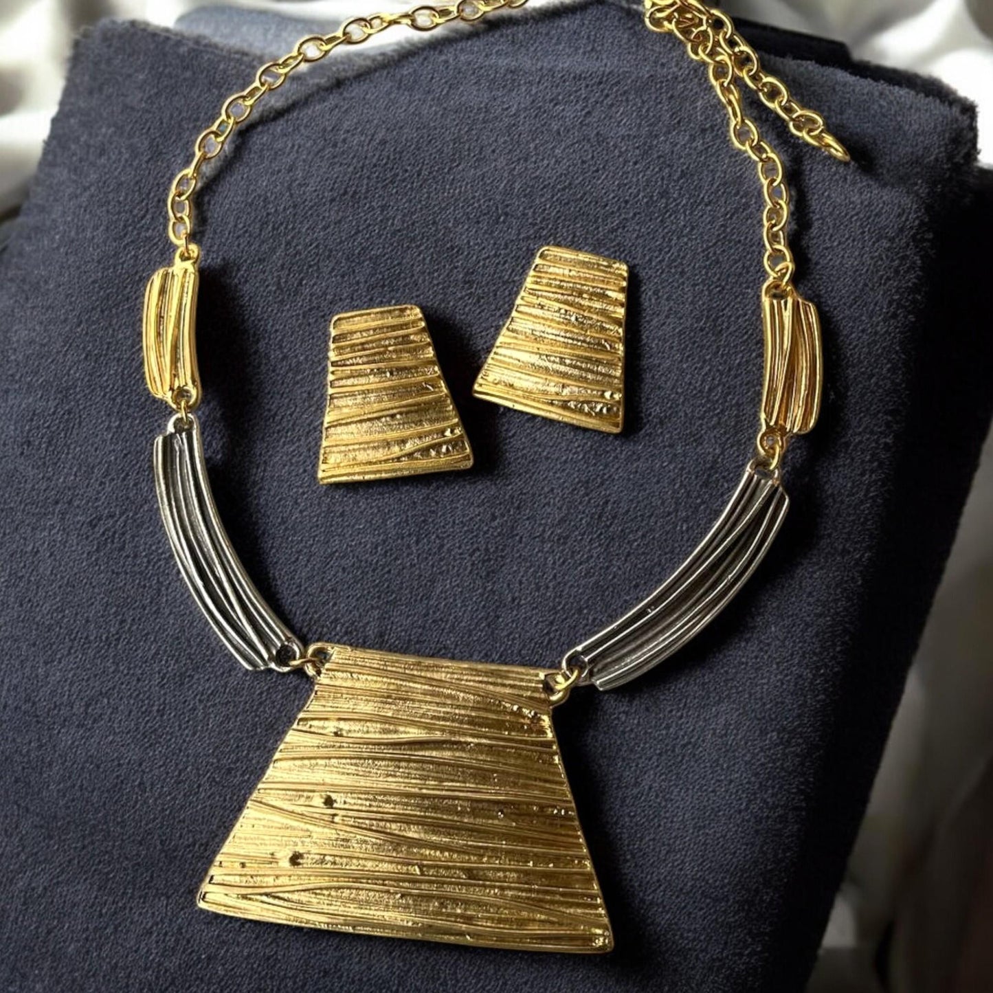 Geometric Necklace and Earring Set - Handmade Two-Tone Gold and Silver Jewelry Gift, Handmade In Turkey - Glam Duchess