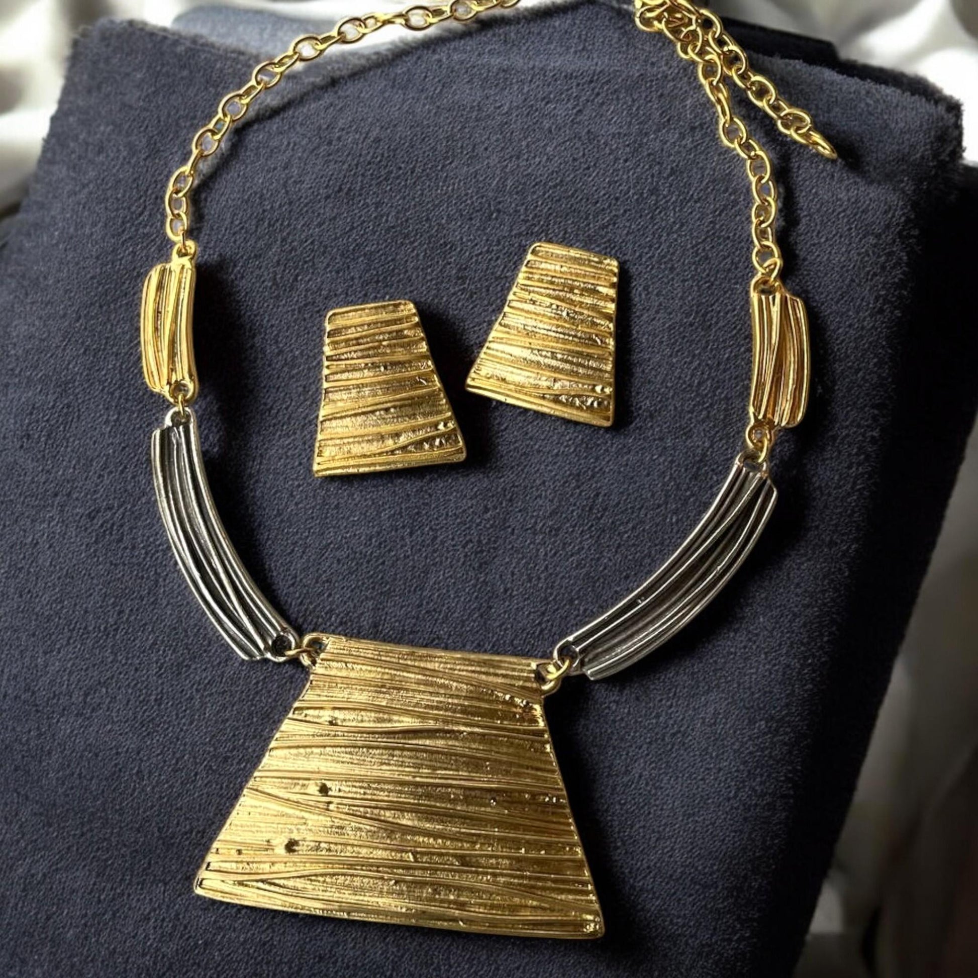 Geometric Necklace and Earring Set - Handmade Two-Tone Gold and Silver Jewelry Gift, Handmade In Turkey - Glam Duchess