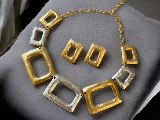 Chunky Gold Plated Jewelry Set - Bold Bib Necklace Earrings Perfect Birthday Gift for Her, Handmade In Turkey - Glam Duchess