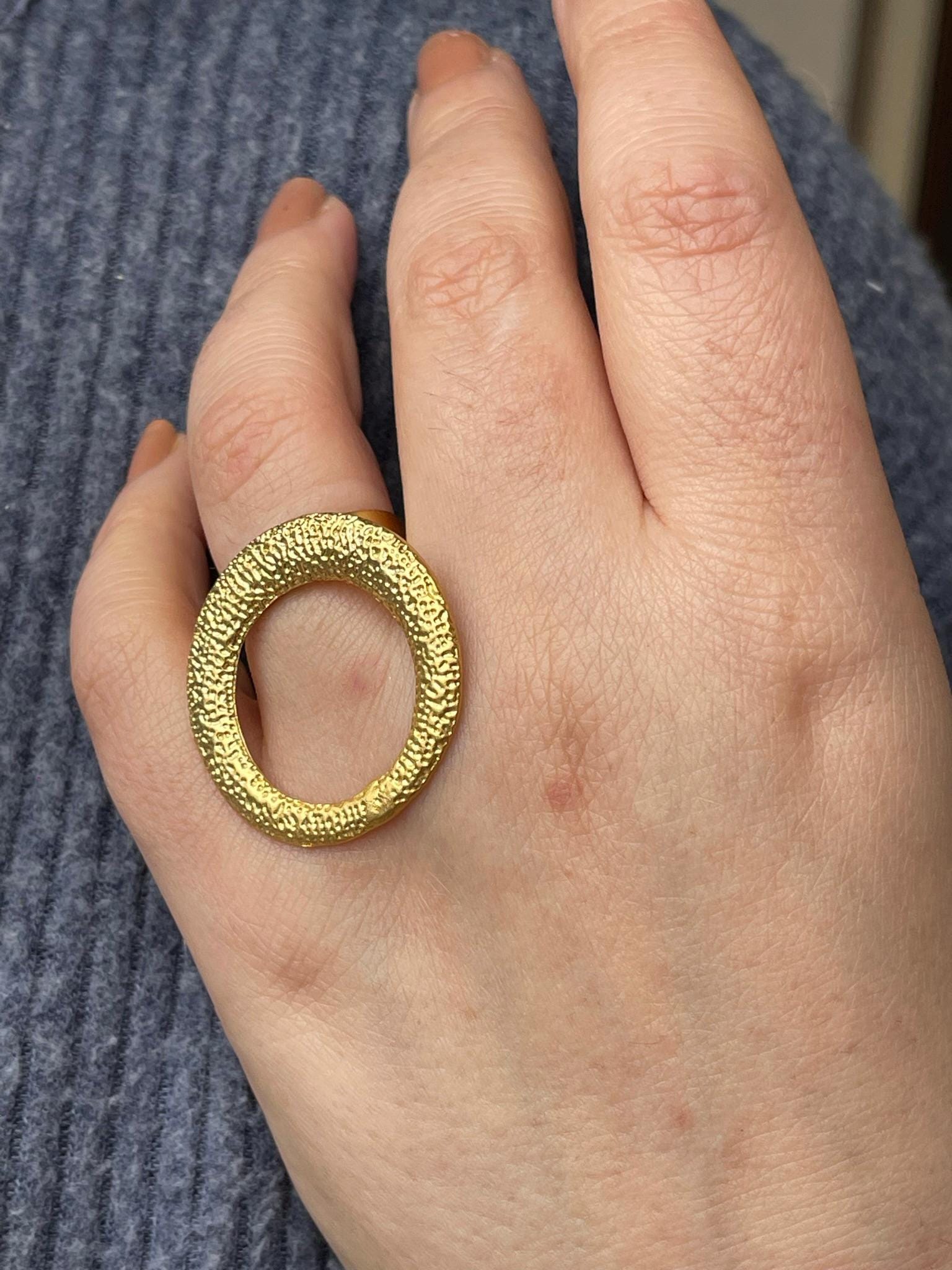 Gold Plated Circle Ring - Minimalist Chunky Geometric Adjustable Jewelry, Handmade In Turkey - Glam Duchess