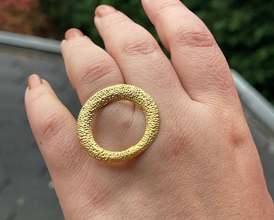 Gold Plated Circle Ring - Minimalist Chunky Geometric Adjustable Jewelry, Handmade In Turkey - Glam Duchess