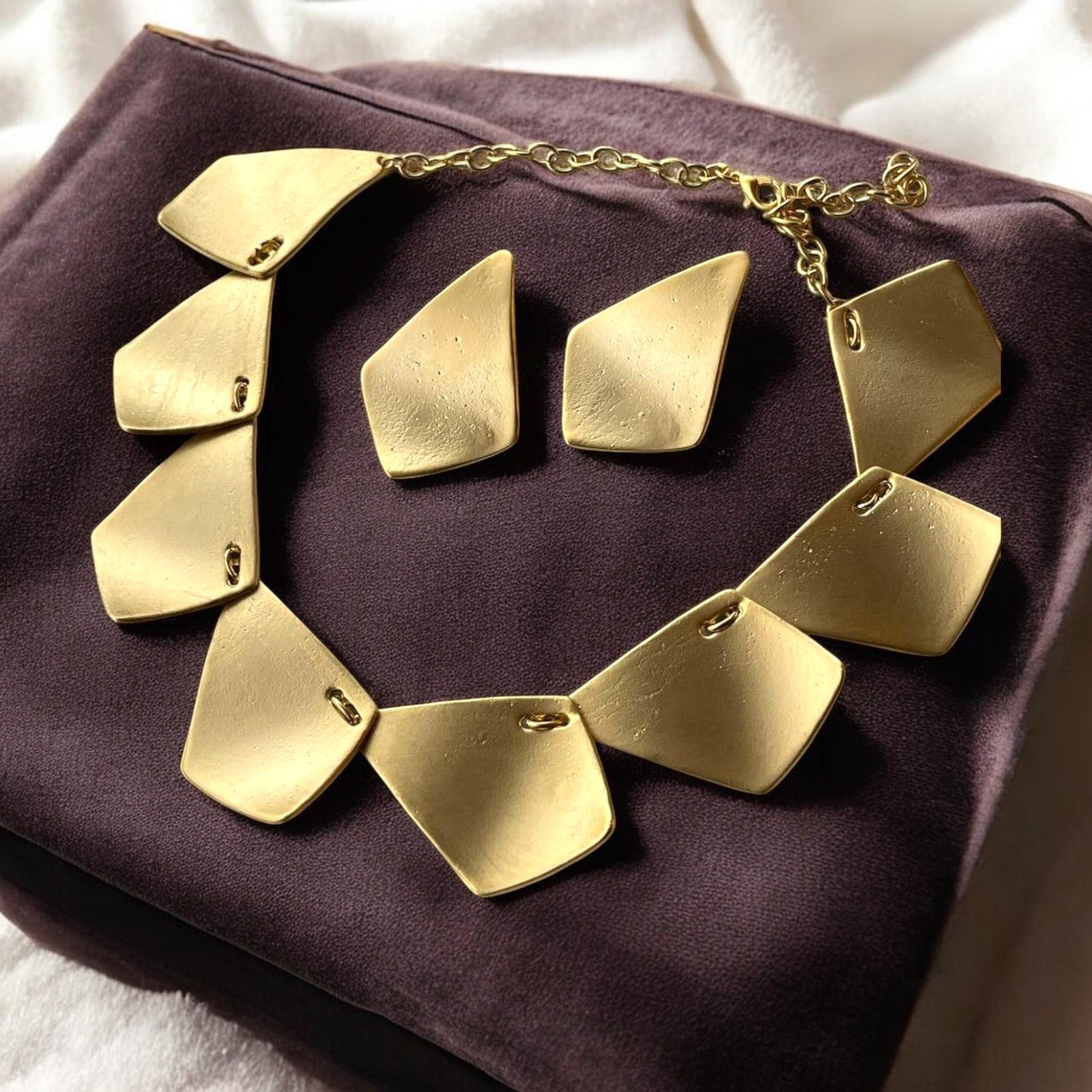 Gold Plated Geometric Jewelry Set - Chunky Necklace Earring Gift for Her, Handmade In Turkey - Glam Duchess