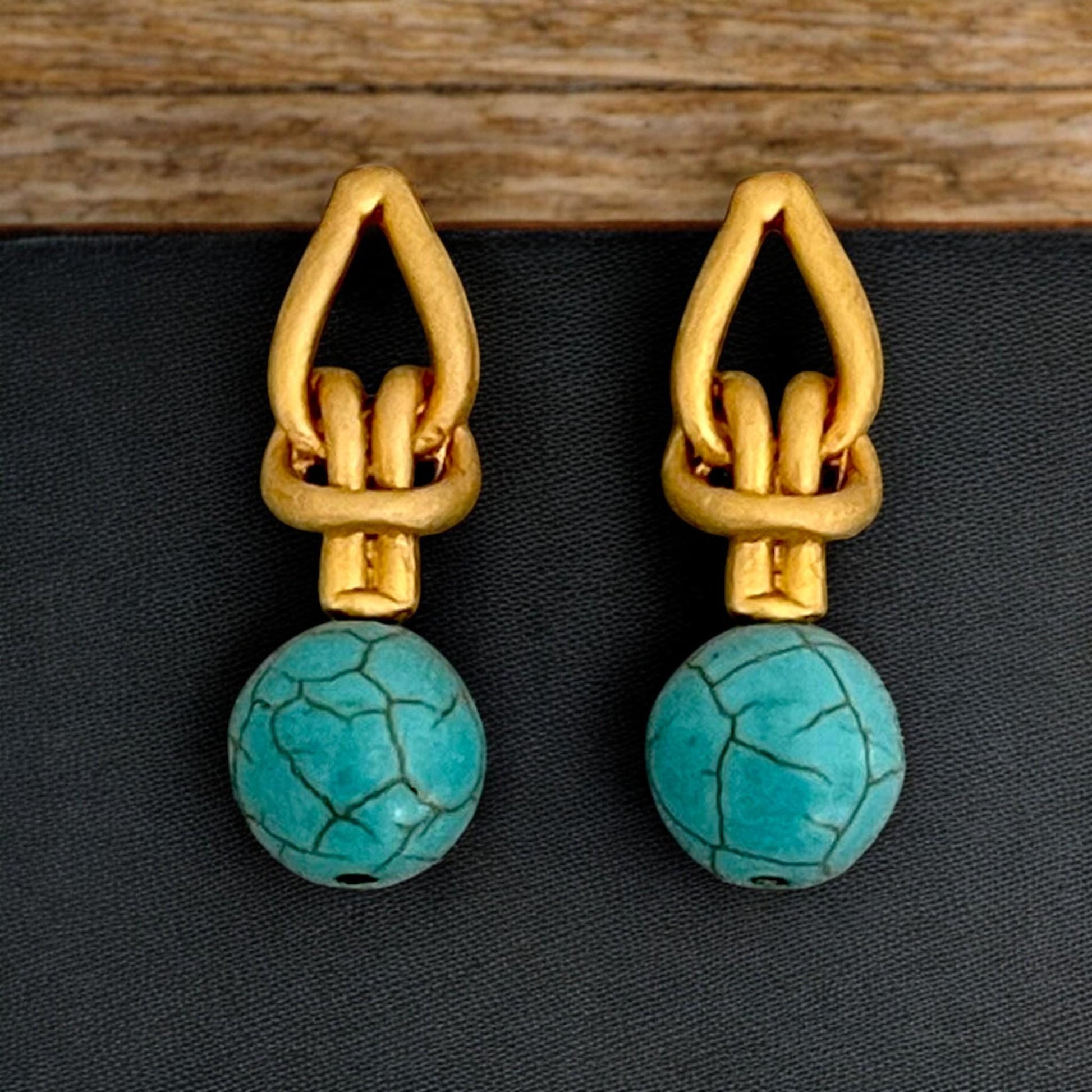Handmade Turquoise Bead Knot Earrings - 18K Gold Plated Bohemian Dangle Jewelry, Handmade In Turkey - Glam Duchess