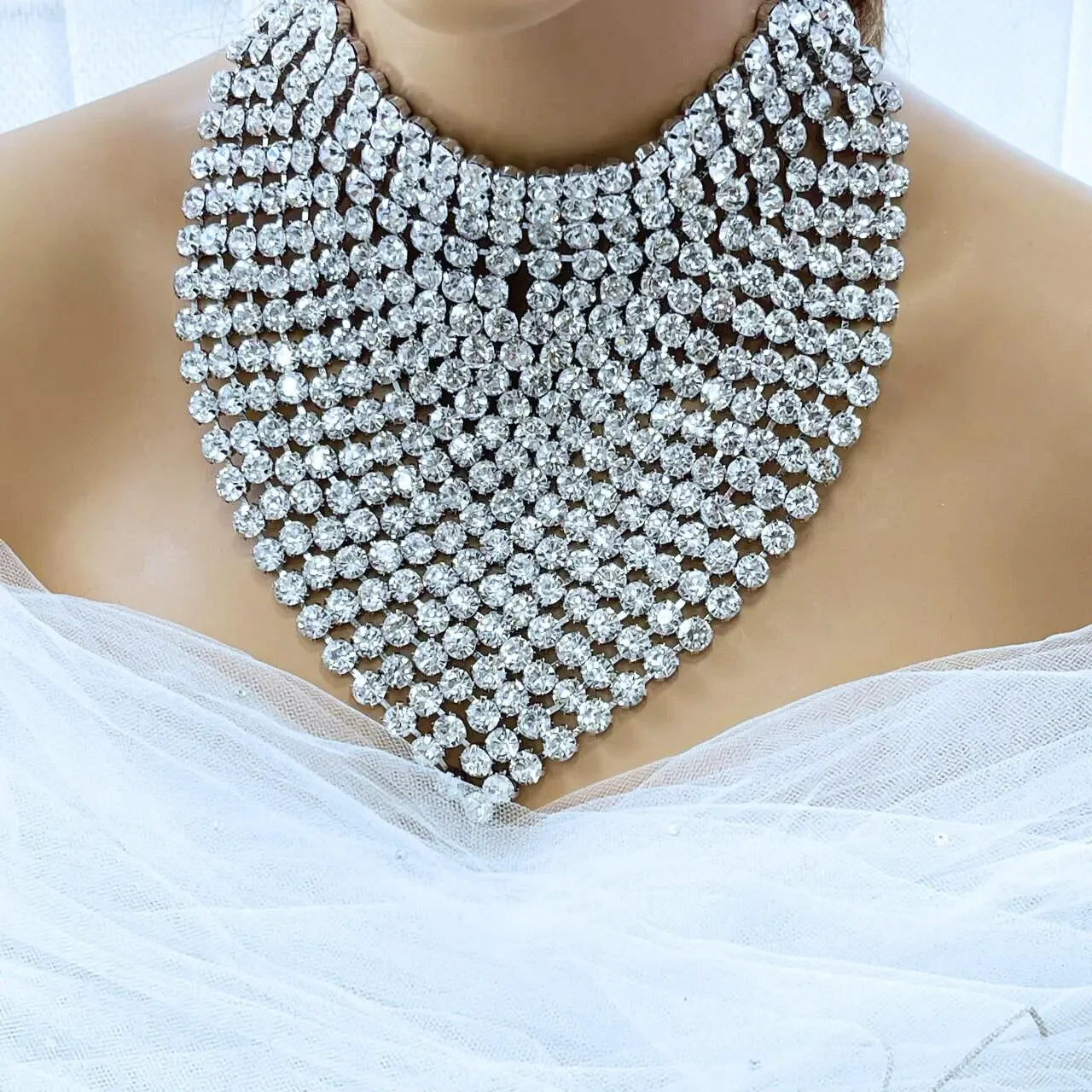 Chunky Luxury Statement Rhinestone Choker Necklace & Long Drop Earrings Set - Glam Duchess