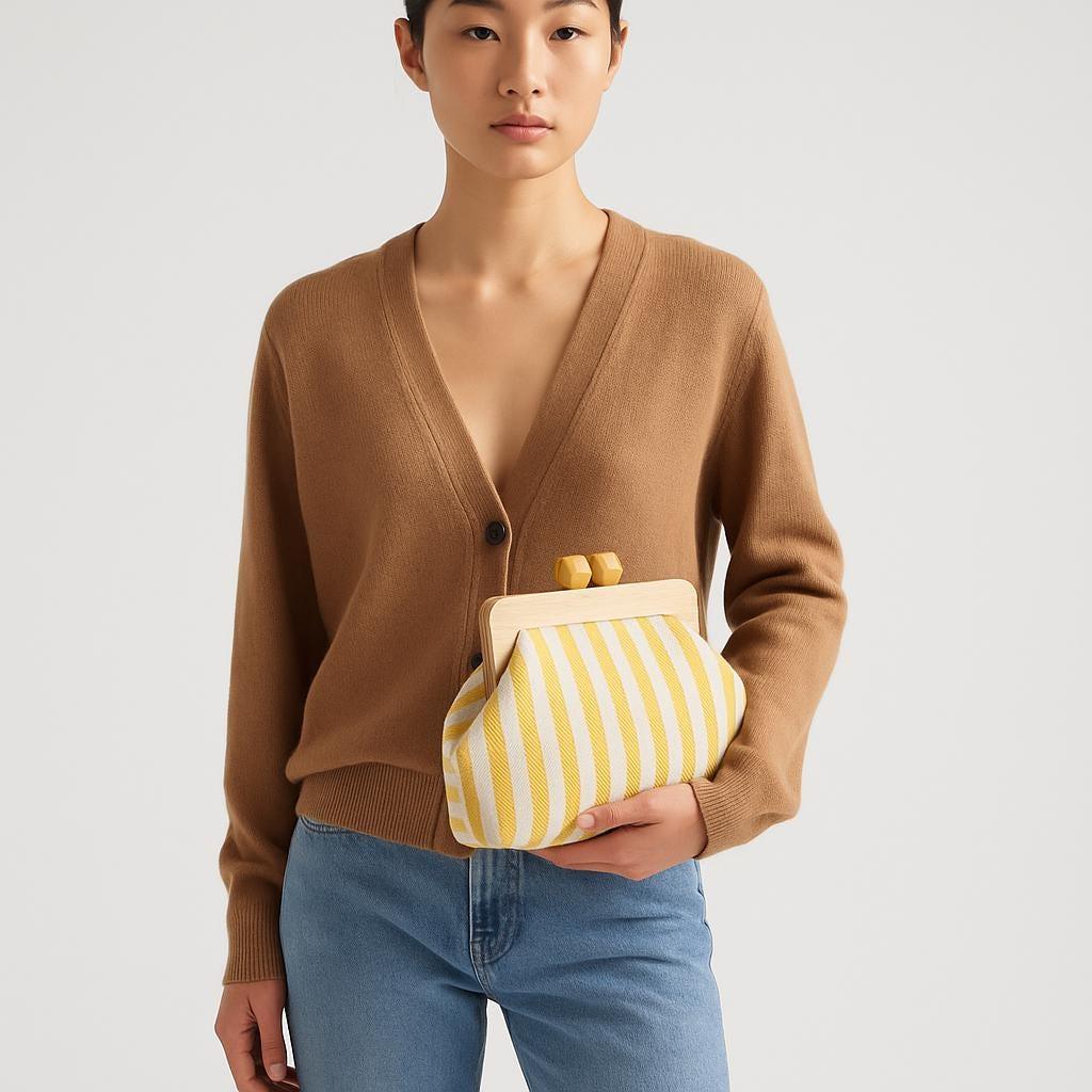 Yellow White Striped Bag Set | Handmade Tote, Clutch & Zipper Pouch | Summer Canvas Purse Trio | Beach Bag Set - Glam Duchess