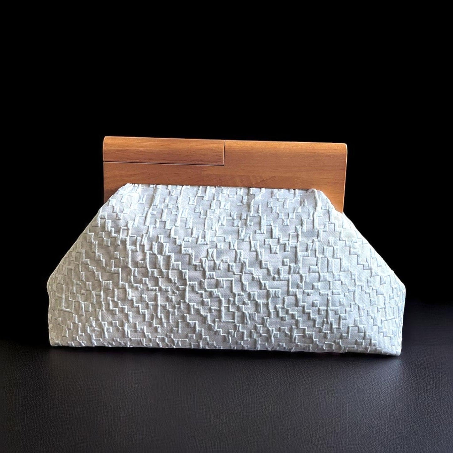 One of a Kind Oversized Wood Frame Woven Ivory Clutch Bag – Minimalist Evening Purse - Glam Duchess