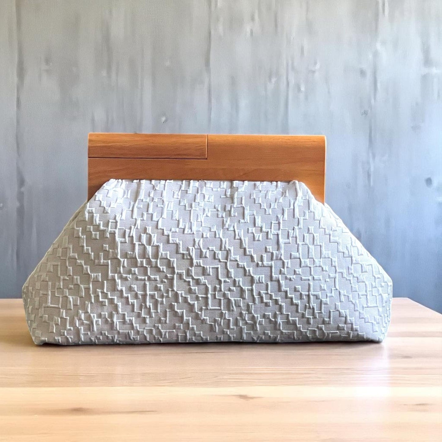 One of a Kind Oversized Wood Frame Woven Ivory Clutch Bag – Minimalist Evening Purse - Glam Duchess