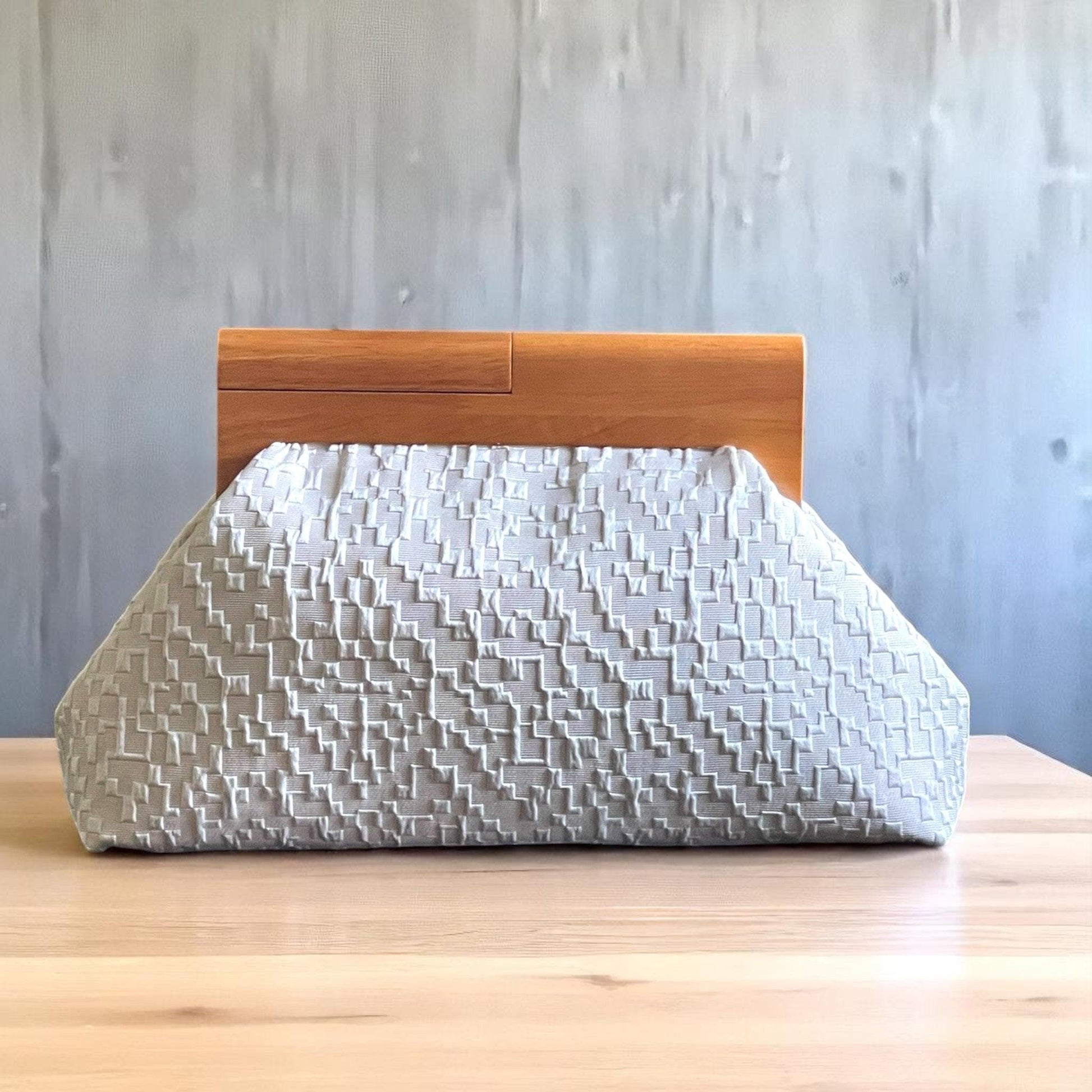 One of a Kind Oversized Wood Frame Woven Ivory Clutch Bag – Minimalist Evening Purse - Glam Duchess