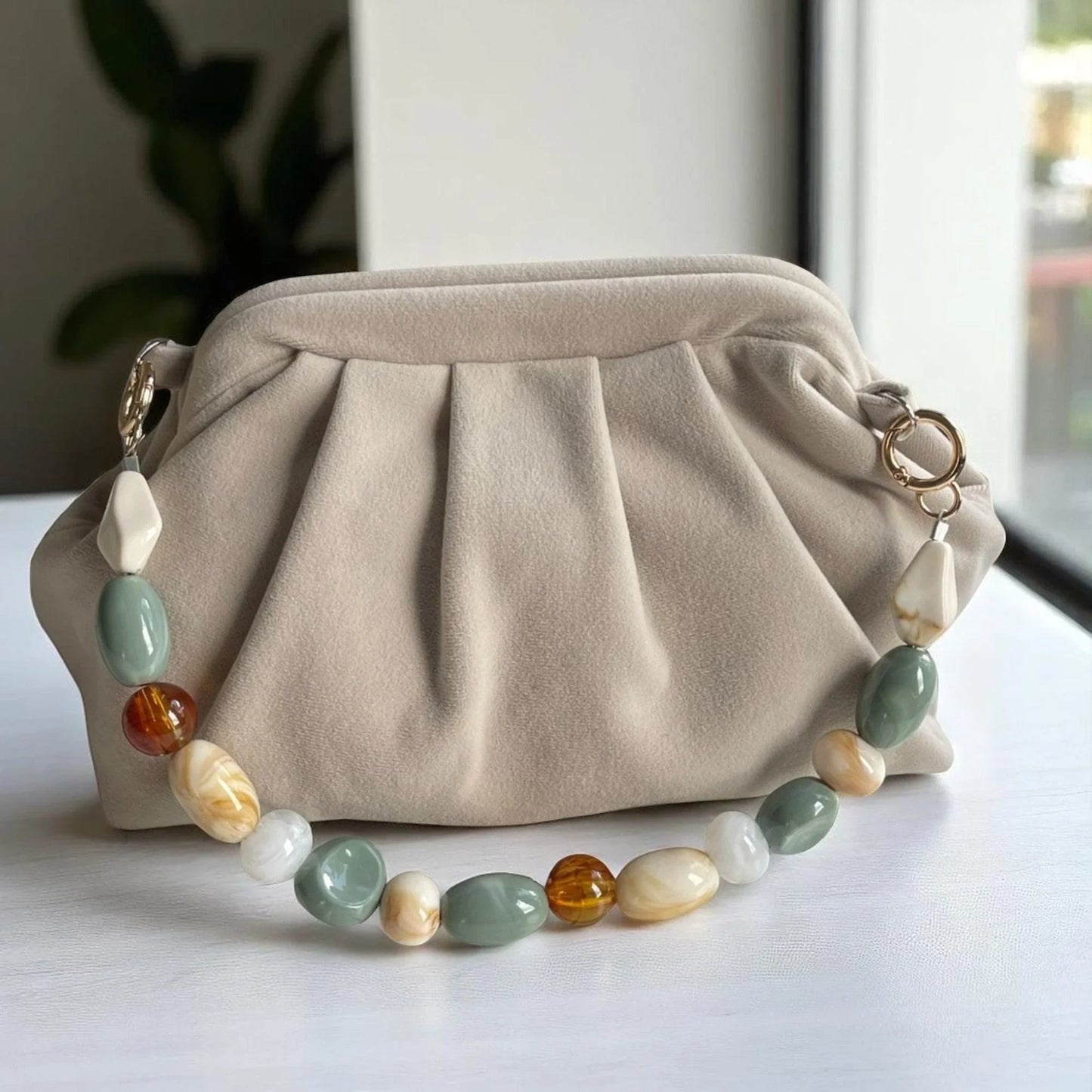 Minimalist Beige Clutch | Handmade Soft Fabric Evening Bag | Neutral Pleated Purse | Elegant Folded Bag - Glam Duchess