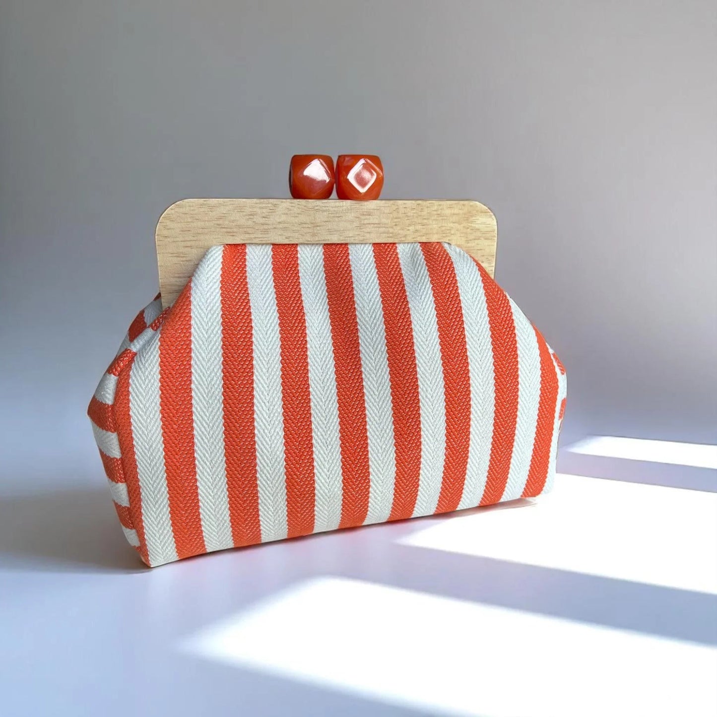 Striped Canvas Clutch with Wooden Frame - Handmade Bag, Lightweight Summer Purse, Eco-Friendly Accessory, Unique Gift Idea - Glam Duchess