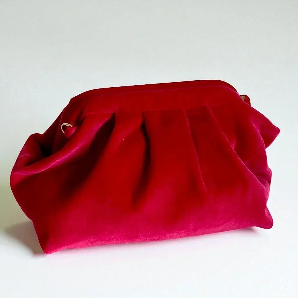 Red Velvet Clutch Bag | Vintage-Inspired Evening Purse | Soft Pleated Fabric Handbag | Elegant Formal Party Bag (Copy) - Glam Duchess