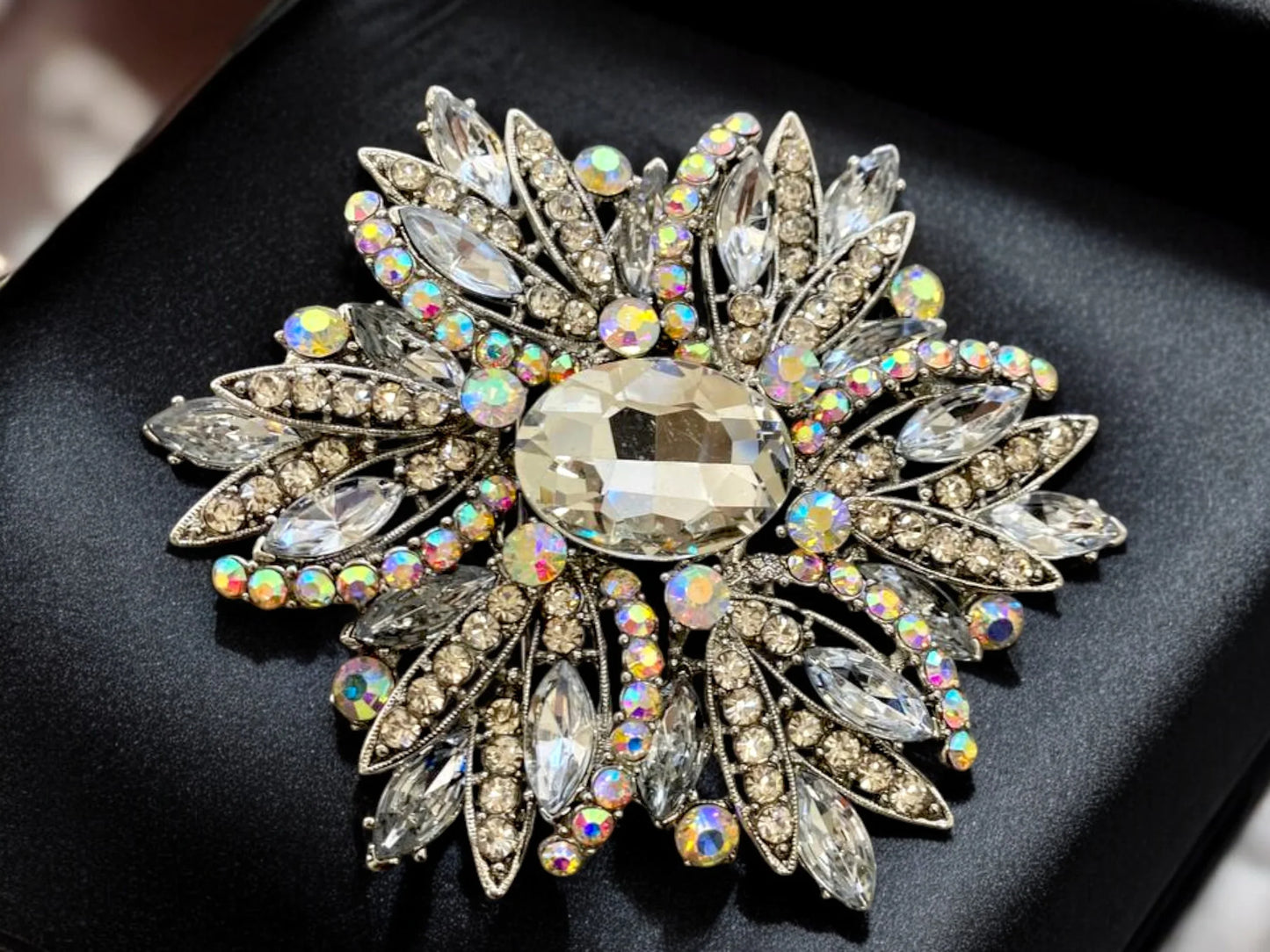 Luxury AB Crystal Flower Statement Brooch – 4 Inch Vintage-Inspired Pin - Glam Duchess