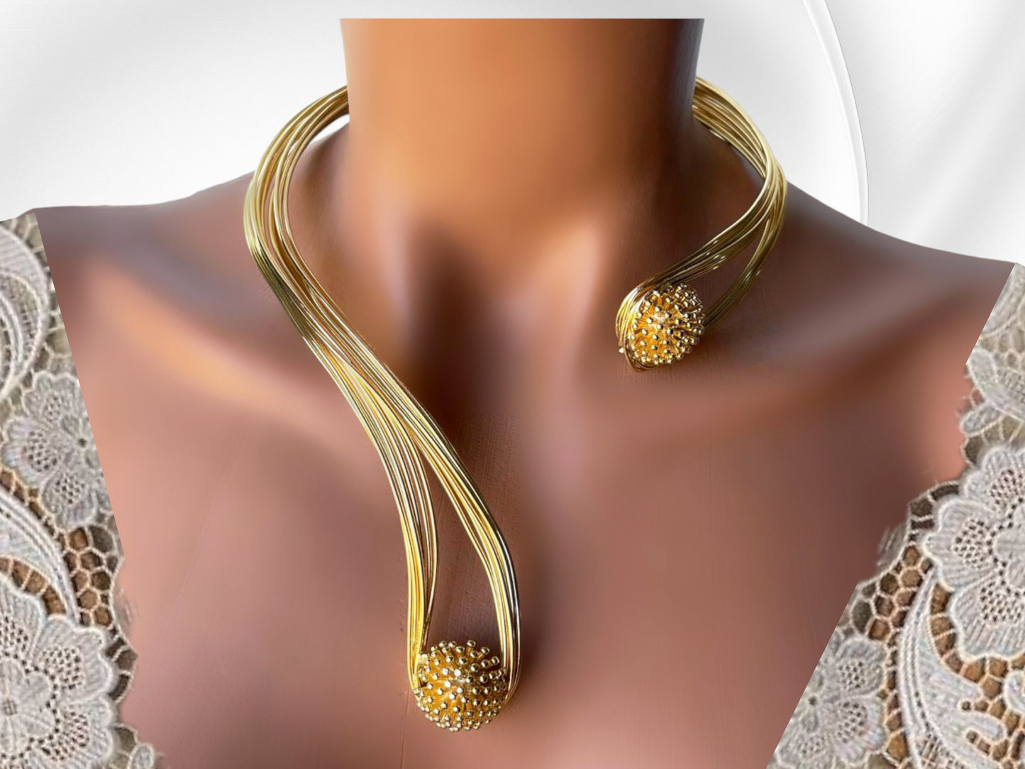 Handmade Gold Plated Open Choker Collar Necklace Bracelet, Handmade In Turkey - Glam Duchess