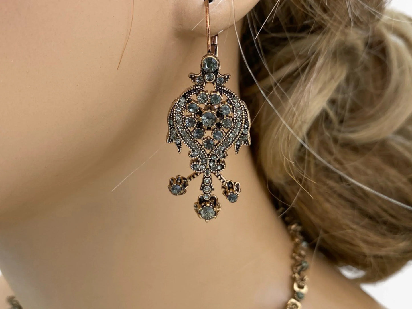 Victorian / Edwardian era Crystal Chandelier Necklace & Earring Set - Glam Duchess