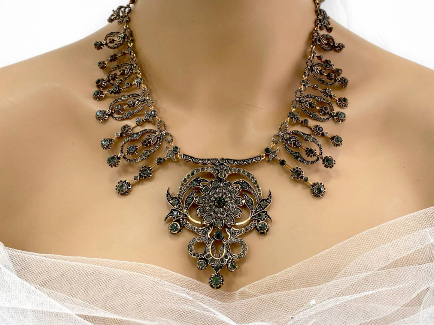 Victorian / Edwardian era Crystal Chandelier Necklace & Earring Set - Glam Duchess