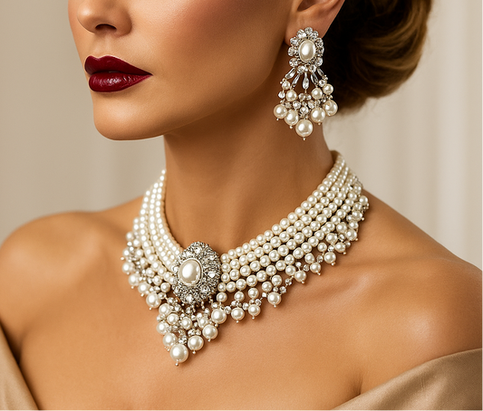 Handmade Pearl Bridal Jewelry Set โ Statement Necklace & Earrings for Weddings - Glam Duchess