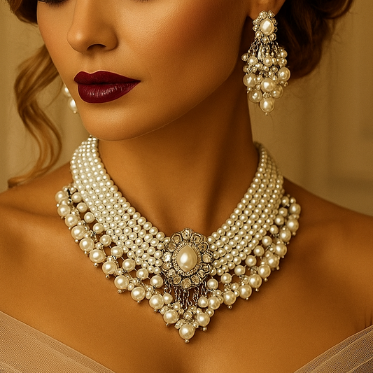 Handmade Pearl Bridal Jewelry Set – Statement Necklace & Earrings for Weddings - Glam Duchess