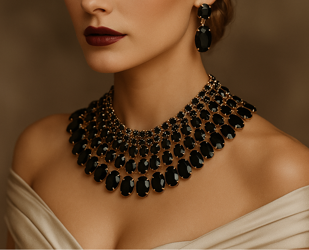 Chunky Crystal Bib Necklace Statement Earrings Wedding Jewelry Set - Glam Duchess