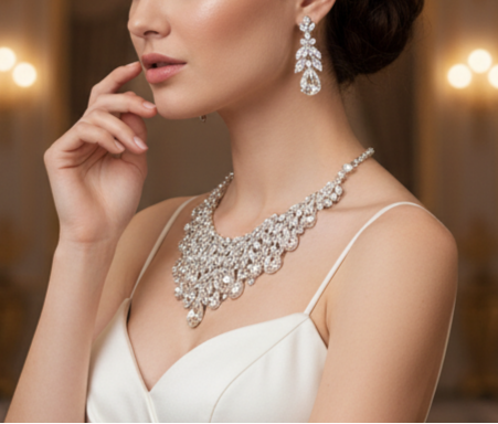Chunky Crystal Teardrop Rhinestone Bridal Necklace & Earrings Set – Elegant Wedding Jewelry - Glam Duchess