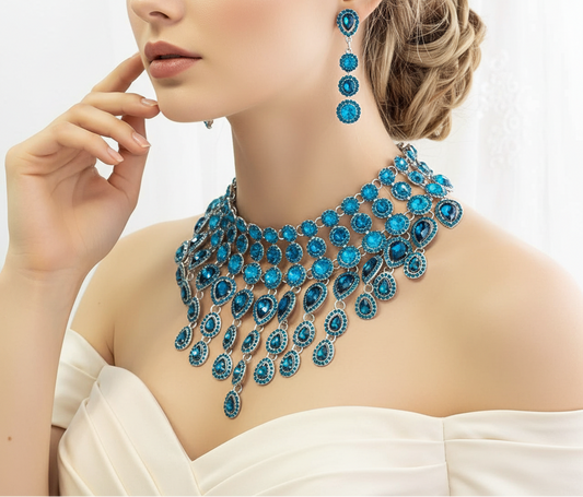 Luxury Chunky Turquoise Statement Necklace & Earrings Set - Glam Duchess