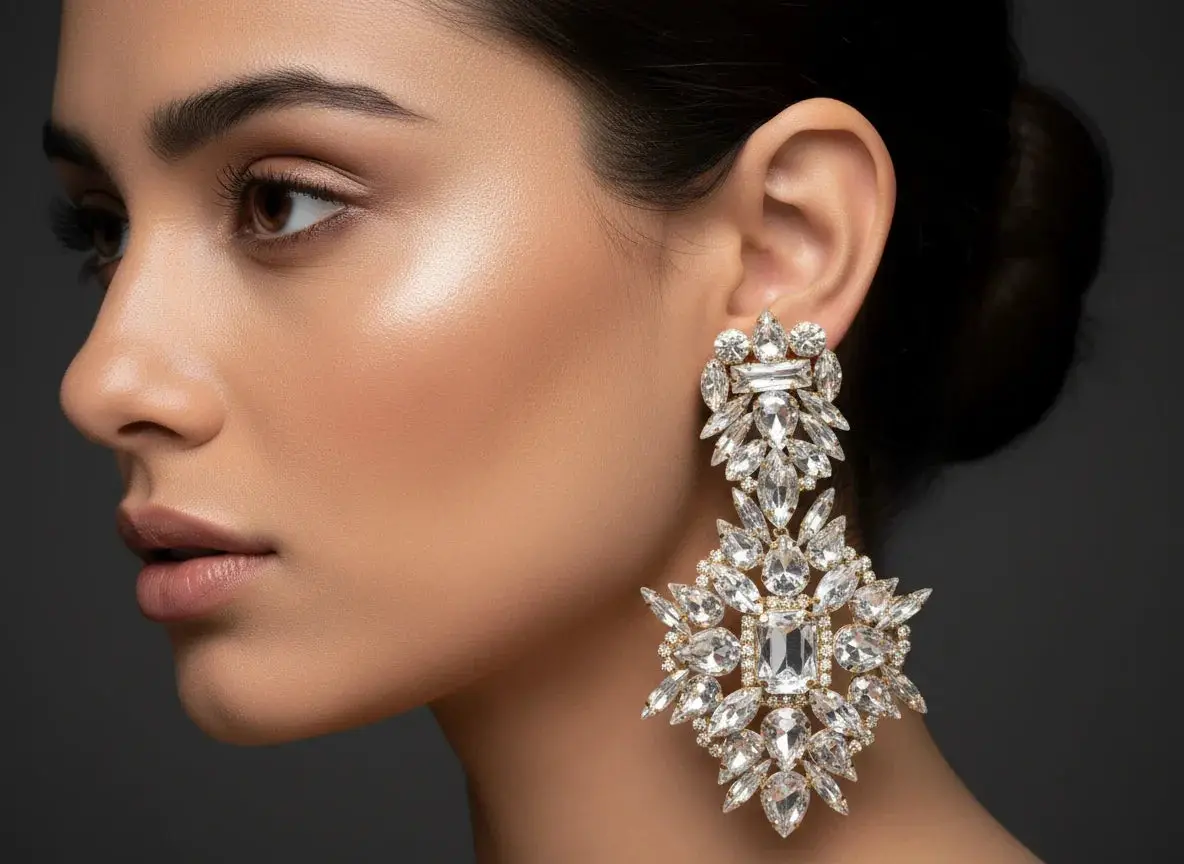 Chunky Wedding Earrings – Lightweight Bridal Statement Chandelier Earrings in Silver Gold by Glam Duchess (chunky-lightweight-wedding-statement-earrings)