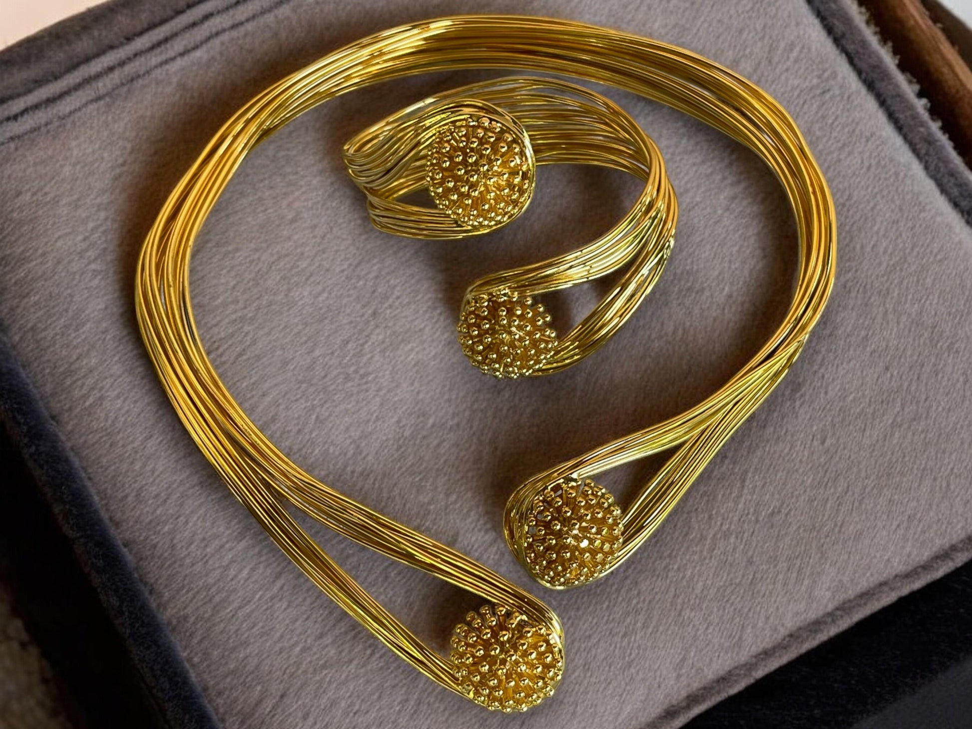 Handmade Gold Plated Open Choker Collar Necklace Bracelet, Handmade In Turkey - Glam Duchess