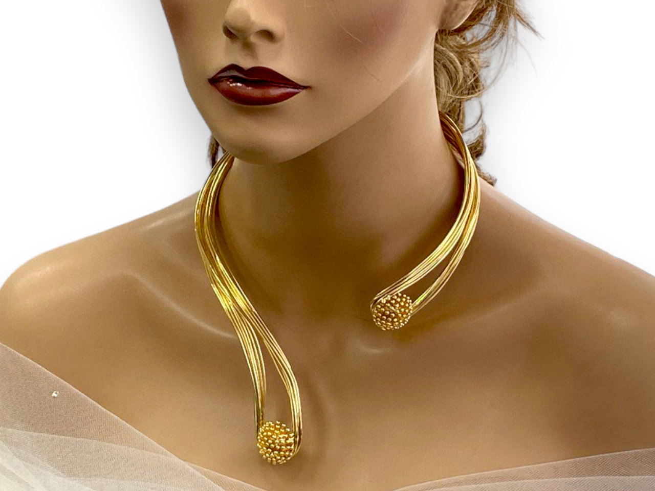 Handmade Gold Plated Open Choker Collar Necklace Bracelet, Handmade In Turkey - Glam Duchess