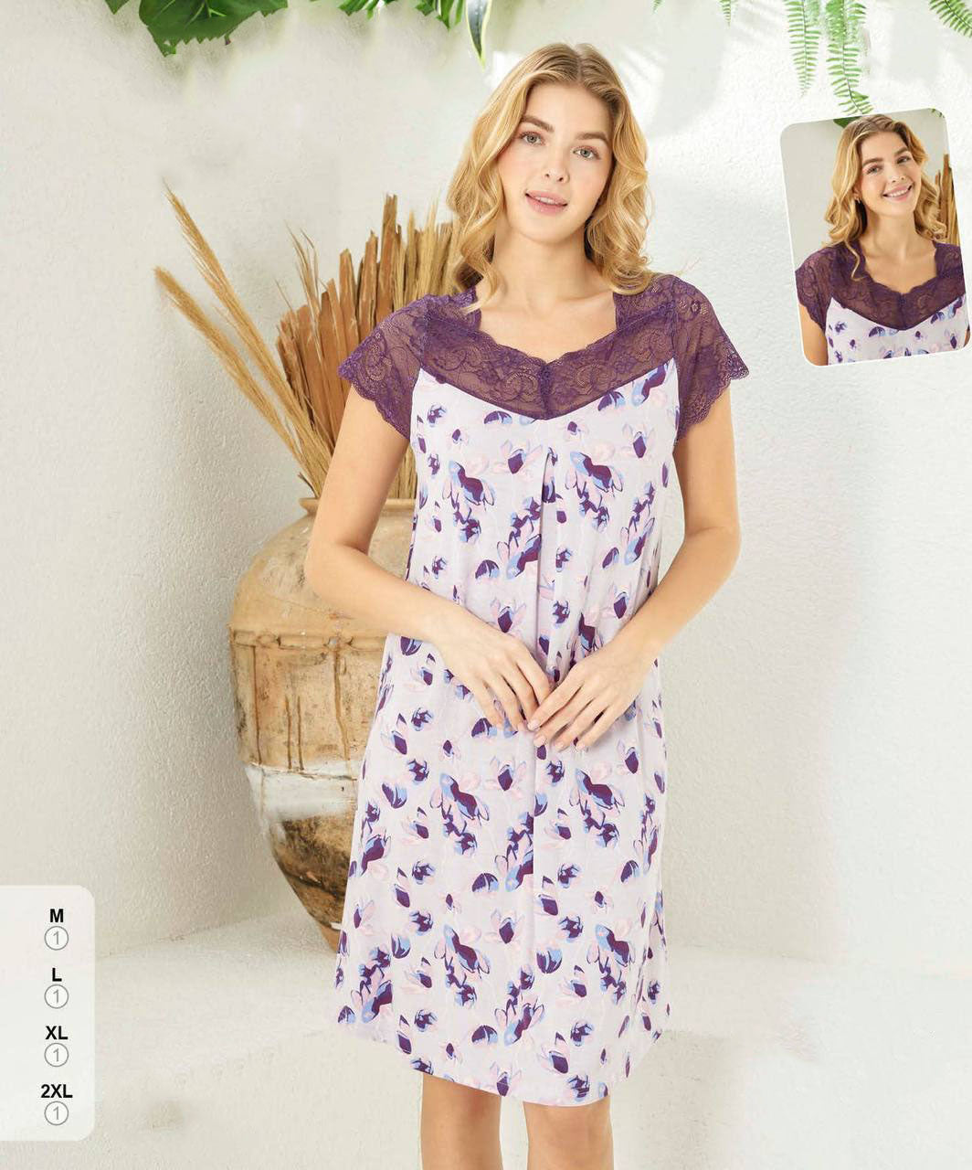 Super Soft& Comfortable Viscose Nightdress with Lace Detail, Made in Turkey