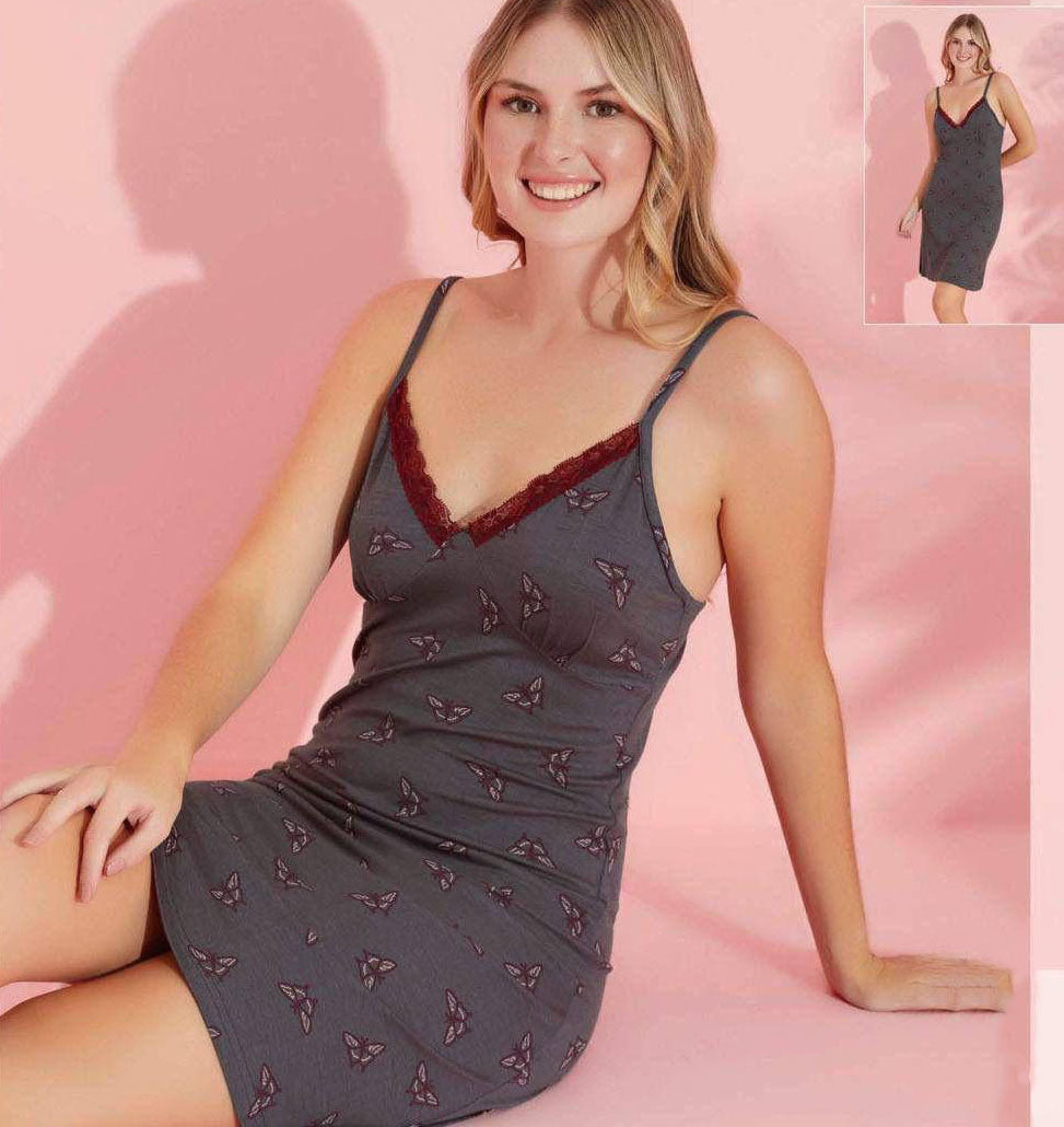 Super Soft Viscose Floral Lace-Trim Nightdress, made in Turkey